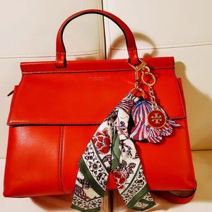 Tory Burch T Satchel  Scarlet Red + bag charms